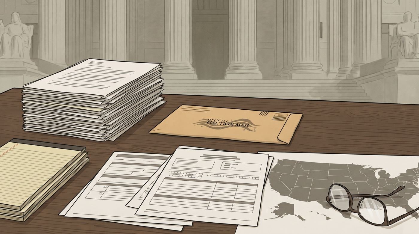 Editorial illustration for California ballot litigation is the 2026 election-administration case to watch